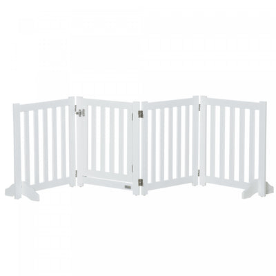Pawhut Foldable Dog Gate With Door, 4 Panels Freestanding Pet Gate With Support Feet Indoor Playpen |Pawhut Porte Pour Chien Pliable Avec Porte, 3 Panneaux Porte Pour Animaux De Compagnie Autoportante