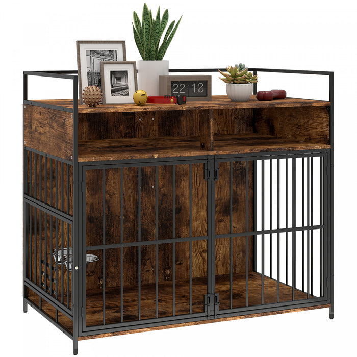 Meuble-cage pour chien avec station d'alimentation rotative
