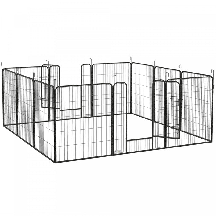 Pawhut Parc Pour Chien En Metal Robuste, Cloture D'exercice Pour Animaux De Compagnie Pour L'exterieur Et L'interieur Avec Porte Pour Plusieurs Chiens, 12 Panneaux, 39\"h