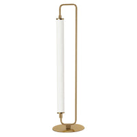 Lampe de table Freya de Dainolite en acrylique blanc, avec fini laiton vieilli et 1 ampoule à DEL