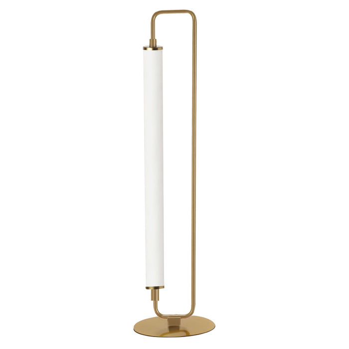 Lampe de table Freya de Dainolite en acrylique blanc, avec fini laiton vieilli et 1 ampoule à DEL