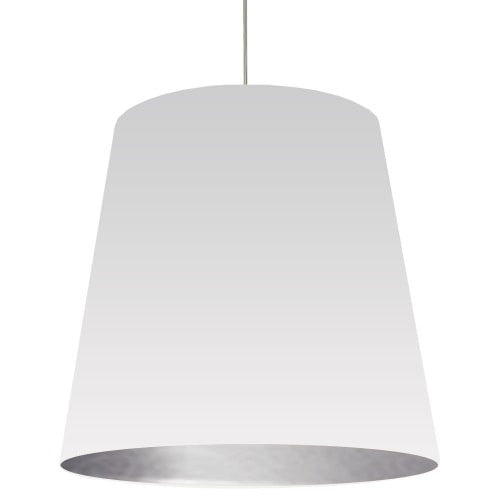 Très grand luminaire suspendu de Dainolite avec très grand abat-jour cylindrique blanc et argenté, et 1 ampoule