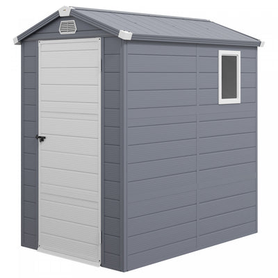Outsunny 4.5' X 6' Garden Storage Shed W/ Latch Door, Air Vents, Pp, Grey|Outsunny Abri De Jardin 4,5' X 6' Porte A Loquet, Bouches D'aeration, Gris