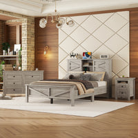  Madison Ensemble de chambre avec lit plateforme style ferme, rangement et station de recharge, taille Full, gris