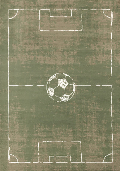 Florence Green Brown White Soccer Field Rug, 6'7" x 9'6" Indoor Area Rug | Tapis Florence de terrain de football vert, marron et blanc, 6'7" x 9'6"