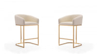  Tabouret de comptoir rembourre en metal style mid-century Louvre, creme - Lot de 2