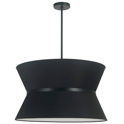 Dainolite Caterine 4 Light Pendant 24" Dia Matte Black Finish Black Ring/Black Shade Lamp|Luminaire suspendu Caterine de Dainolite de 24 po de diamètre, avec abat-jour noir, anneau noir, fini noir mat et 4 ampoules