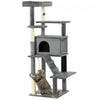 Pawhut Arbre A Chat 58\" Pour 2 Chats Avec Griffoirs, Tour A Chat Pour Chats D'interieur Avec Perchoir, Niche, Jouets, Gris