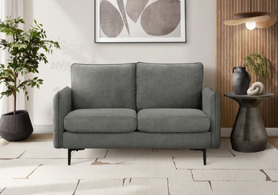 Upholstered Love Seat, 58" L, Dark Grey Fabric, Black Metal Legs Loveseat | Causeuse Rembourre, 58" L, Tissu Gris Fonce, Pieds En Metal Noir