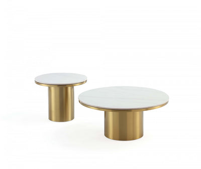 Glenn Modern Glam 2-Piece Coffee Table & End Table Set in Gold Coffee Table Set | Ensemble moderne et glamour Glenn de 2 tables : table basse et table d’appoint, finition or