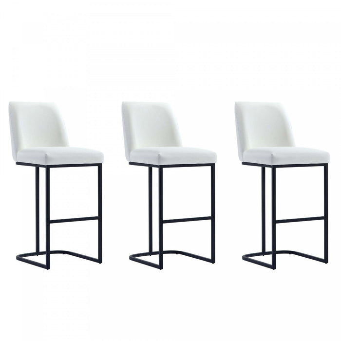 Tabouret de bar moderne en metal et tissu Serena, blanc - Lot de 3