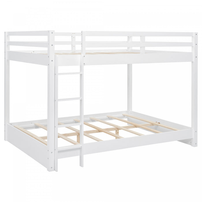 Lit superpose Ethan en bois massif format Queen avec echelle, gain de place, blanc