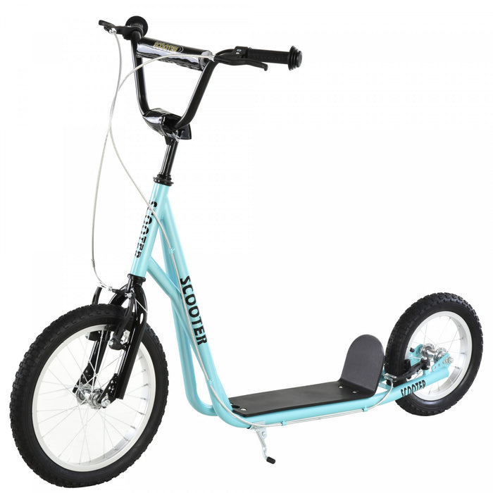 Aosom Scooter Guidon Reglable Jouet Pour 5+ Avec Freins Doubles Avant Et Arriere Roues Gonflables Bleu