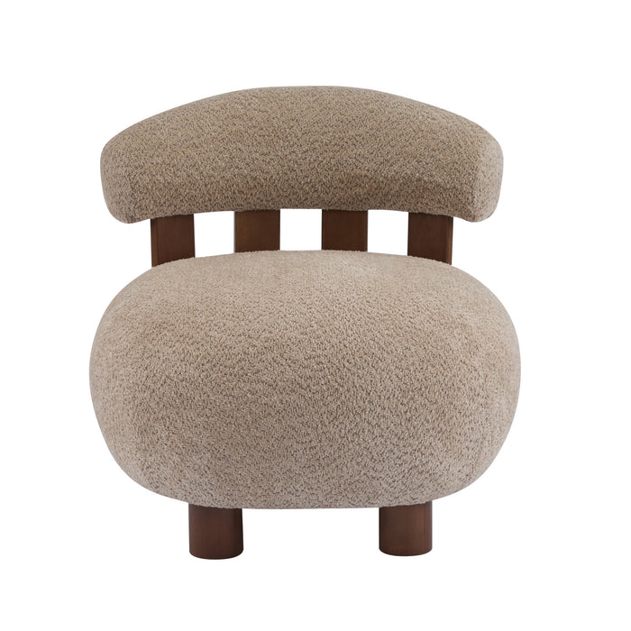 Nube Fauteuil d'Appoint Moderne en Bouclette a Dossier Courbe et Quatre Pieds, Brun Clair, Noyer