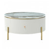 Table Basse Ronde Moderne Nelson De 31,5\" Avec 2 Tiroirs De Rangement, Blanc Casse