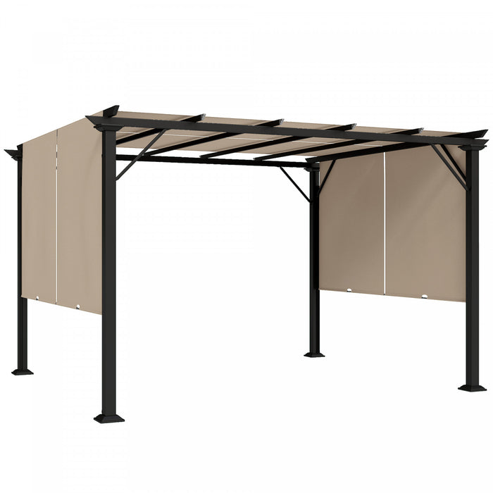 Pergola retractable Outsunny 10' x 12' Auvent, marron clair
