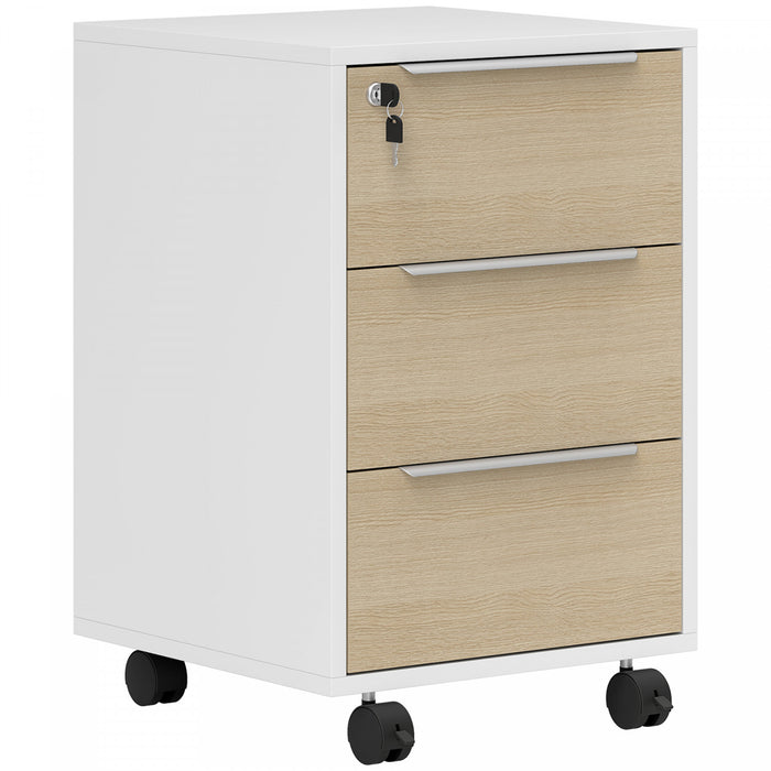 HOMCOM Armoire a Dossiers Verticale avec Serrure, Armoire a 3 Tiroirs Chene