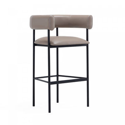 Onda Contemporary Vegan Leather Metal Upholstered Barstool in Taupe | Tabouret de bar contemporain Onda en similicuir vegan et metal, coloris taupe