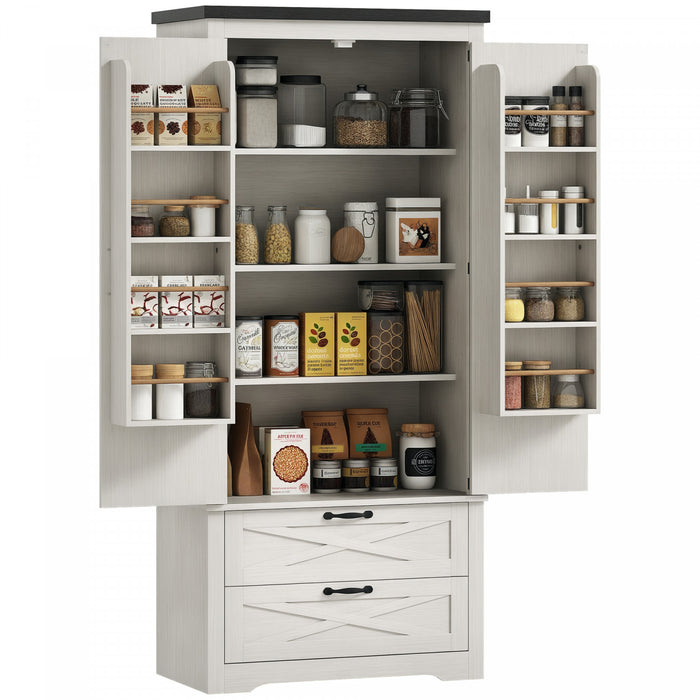 HOMCOM Armoire garde-manger de cuisine 64\" avec portes et tiroirs, blanc