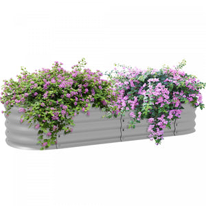 Outsunny Kit De Jardiniere Surelevee Galvanisee De 4,9' X 2' X 1', Jardiniere Surelevee En Metal Avec Bordure De Securite, Pour Fleurs, Herbes, Plantes Grasses, Argente