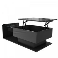  Table Basse Moderne Jonson A Plateau Relevable Avec Eclairage Led, Noir Laque Brillant 
