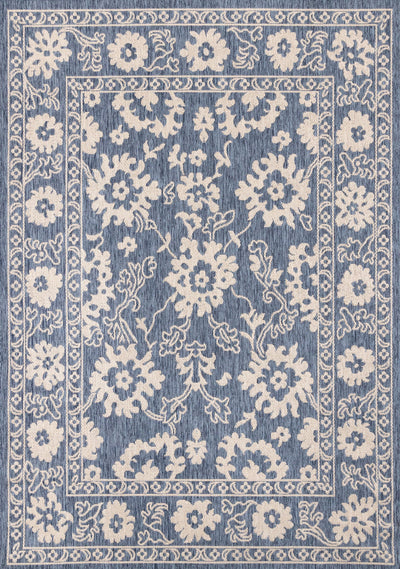 Cabana Blue White Elegant Border Outdoor Rug, 6'7" x 9'6" Outdoor Area Rug | Tapis d'exterieur Cabana bleu et blanc a bordure elegante, 6'7" x 9'6"