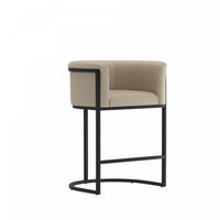 Tabouret de comptoir cosmopolite mi-siecle moderne en metal et tissu, coloris grege