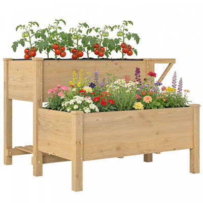 Outsunny Wooden Raised Garden Bed, 2-Tier Raised Planter with Shelf