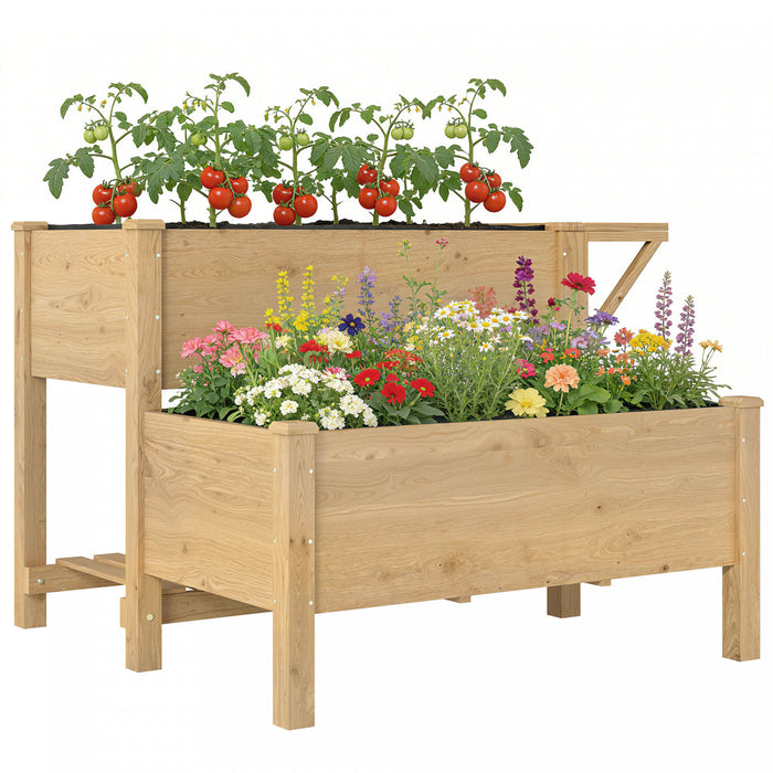 Outsunny Carre de Jardin sureleve en Bois, Bac de Plantation a 2 Niveaux avec Etagere