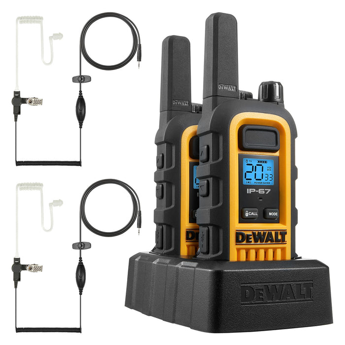 2 Dewalt Dxfrs300 Talkies Walkie Plus Earpieces - 1 Watt, Heavy Duty, 22 Channel Long Range Two Way Radios