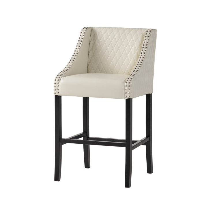 Tabouret De Bar Deborah Avec Accoudoirs, Revêtement En Cuir Reconstitué Matelassé - Coloris Ivoire