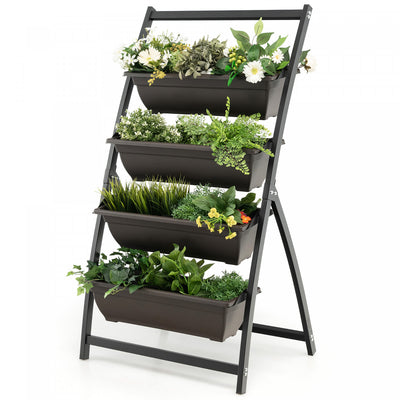 Costway 4 Ft 4-tier Vertical Raised Garden Bed Elevated Planter Box W/4 Container Boxes