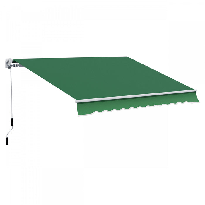 Outsunny 12' X 10' Auvent Retractable Manuel Pare-soleil Abri Exterieur Patio Fenetre Pont Abri Exterieur Canopee Cadre En Aluminium Manivelle Vert