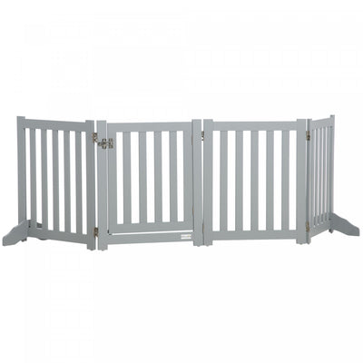 Pawhut Foldable Dog Gate With Door, 4 Panels Freestanding Pet Gate With Support Feet Indoor Playpen |Pawhut Porte Pliable Pour Chien Avec Porte, 4 Panneaux Porte Pour Animaux De Compagnie Autoportante