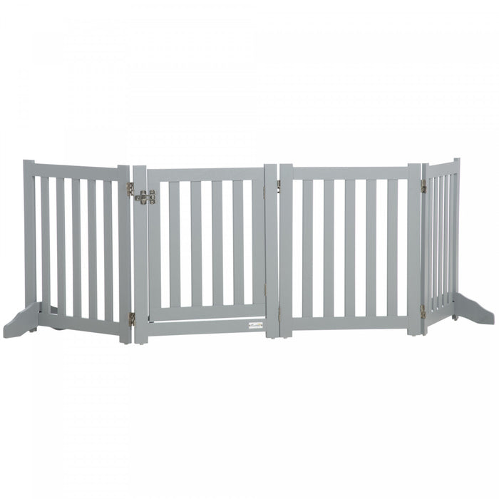Pawhut Porte Pliable Pour Chien Avec Porte, 4 Panneaux Porte Pour Animaux De Compagnie Autoportante Avec Pieds De Soutien Parc Interieur Pour Les Petits Chiens Et Ci-dessous, Gris