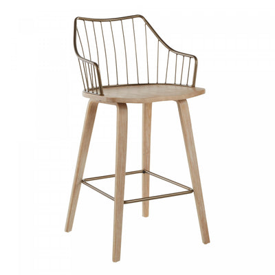 LumiSource Winston Wood Farmhouse Counter-Height Stool - Whitewashed/Antique Copper|Tabouret champêtre Winston de hauteur comptoir en bois - blanchi et cuivre antique
