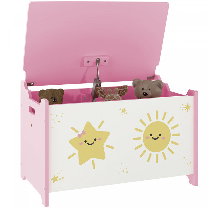 Qaba Coffre De Rangement Pour Enfants Avec Charnieres De Securite, Rose