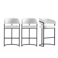 Tabouret de bar moderne Augusta en metal et tissu blanc - Lot de 3