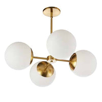Lustre Dayana de Dainolite en verre blanc, avec fini laiton vieilli et 4 ampoules