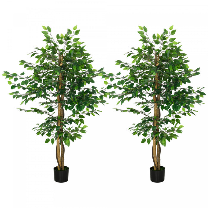 HOMCOM Lot de 2 arbres artificiels Ficus de 5pi pour decoration