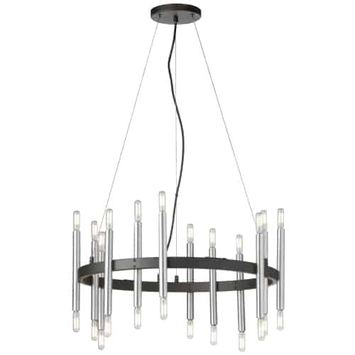 Lustre Derry de Dainolite avec fini noir mat et chromé poli et 24 ampoules