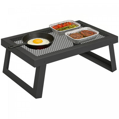 Outsunny Folding Campfire Grill, 22" x 12" Heavy Duty Carbon Steel Grill Grate with Folding Legs, Portable Campfire Cooking Equipment for Outdoor BBQ and Open Fire, Black