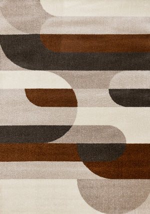 Carpette Marley taupe et rouge sang-de-bœuf à motif de courbes géométriques - 7 pi 10 po x 10 pi 6 po