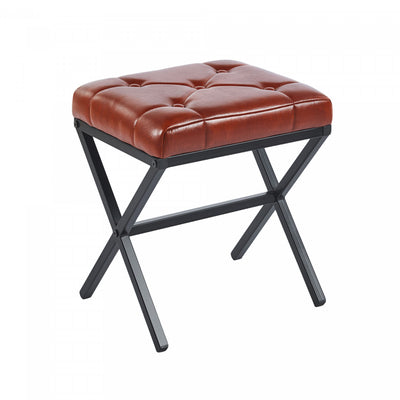 Liam Accent Stool with Tufted Cushion and Metal Legs,Brown Accent Chair | Tabouret d’appoint Liam avec coussin capitonne et pieds en metal, couleur marron
