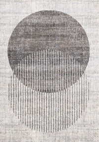 Carpette à poil court doux Solace grise et blanche à motif de cercles qui fusionnent - 7 pi 10 po x 10 pi 6 po