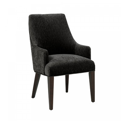 Beever Modern Chenille Wood Armchair in Black | Fauteuil moderne Beever en chenille avec accoudoirs en bois, coloris noir