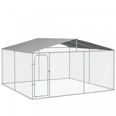 Pawhut Dog Kennel Outdoor Run Fence With Roof, Steel Lock, Mesh Sidewalls For Backyard & Patio, 13.1|Pawhut Chenil D'exterieur Pour Chien Avec Auvent Etanche, Enclos Pour Chien Avec Maillon De Chaine G