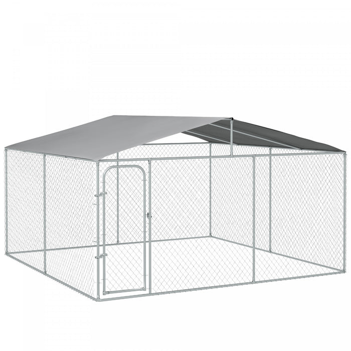 Pawhut Chenil D'exterieur Pour Chien Avec Auvent Etanche, Enclos Pour Chien Avec Maillon De Chaine Galvanise, Verrouillage Securise Pour Jardin Et Terrasse, 13' X 13' X 7,6'