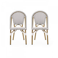 Chaises de bistrot francaises Julien en rotin synthetique et aluminium, lot de 2 - noir et blanc