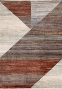 Carpette Olivia rouge, blanche et grise à motif géométrique vieilli - 5 pi 3 po x 7 pi 10 po
